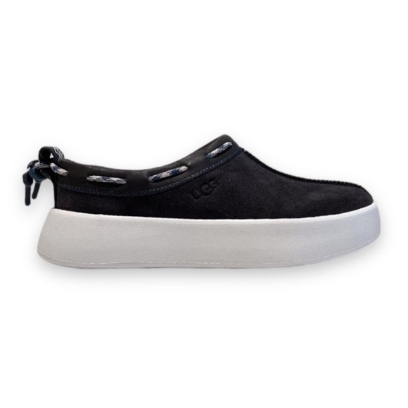 UGG Gray Suede Shearling Lined Platform Boat Shoes Preppy Slip On Loafers 7 NWOB - Picture 1 of 11